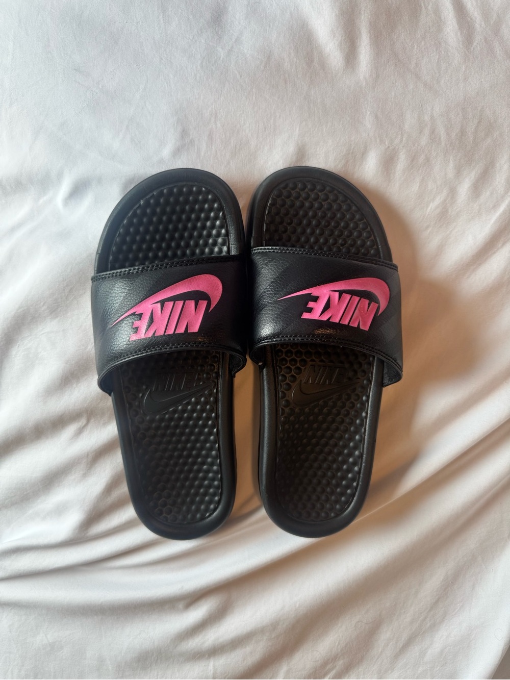 Nike Black Slides with Pink Accent